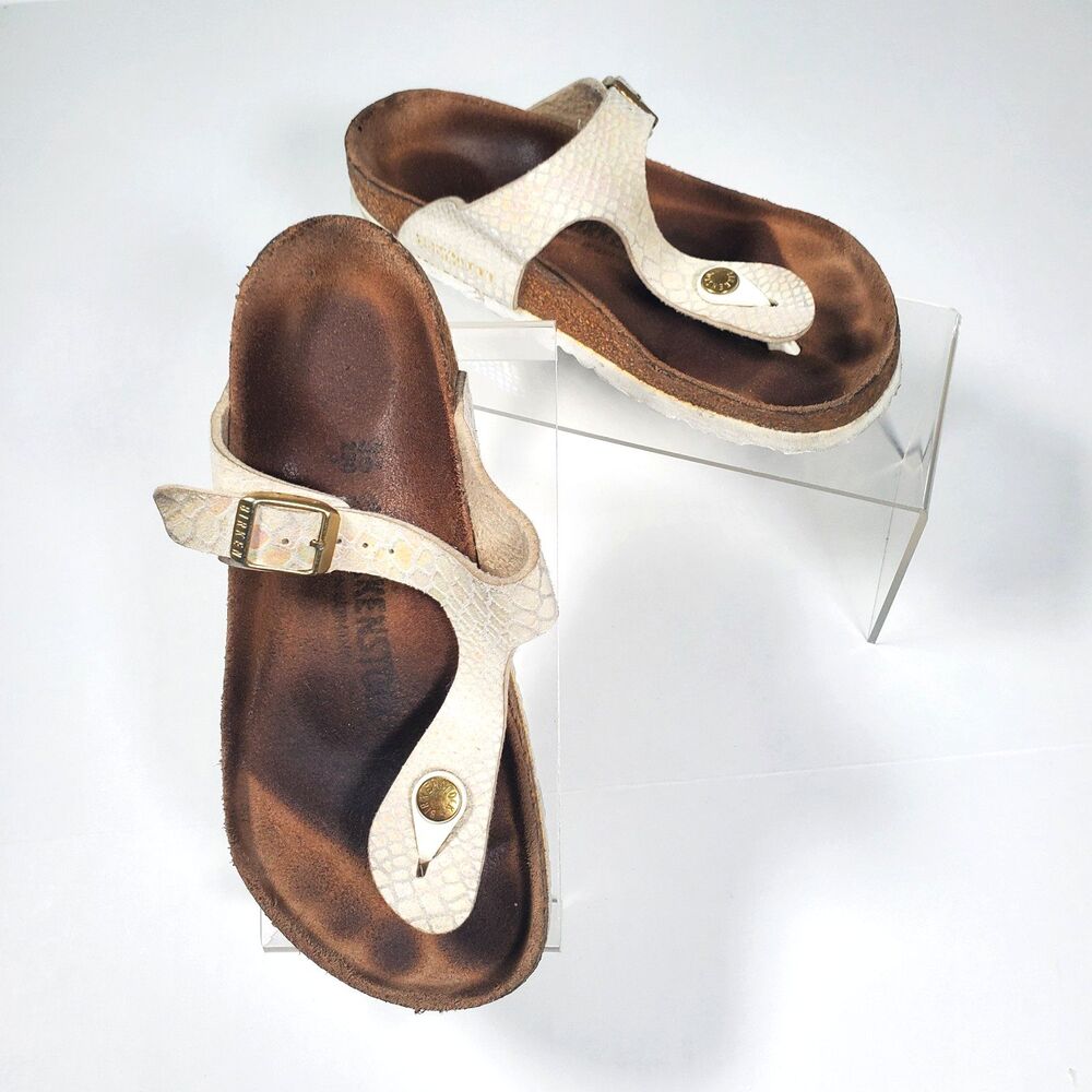 Birkenstock Women’s Sandals Size EU 36 US 5.5 Cream Snake Birko-Flor Gizeh